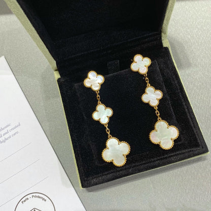 [✨Rose💎]CLOVER MOP 3 MOTIFS GOLD EARRINGS