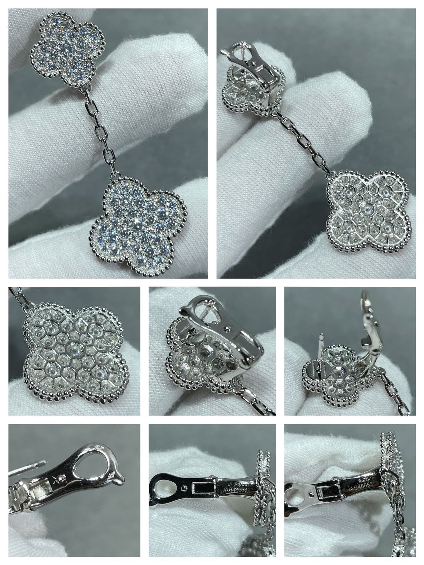 [✨Rose💎]CLOVER 2 MOTIFS DIAMOND PAVED SILVER EARRINGS