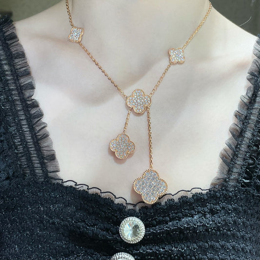 [✨Rose💎]CLOVER 6 MOTIF DIAMOND PAVED NECKLACE
