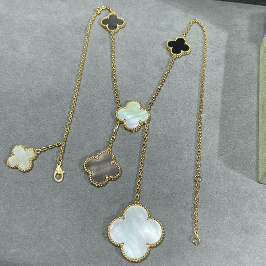[✨Rose💎]CLOVER 6 MOTIF MOP ONYX GOLD NECKLACE