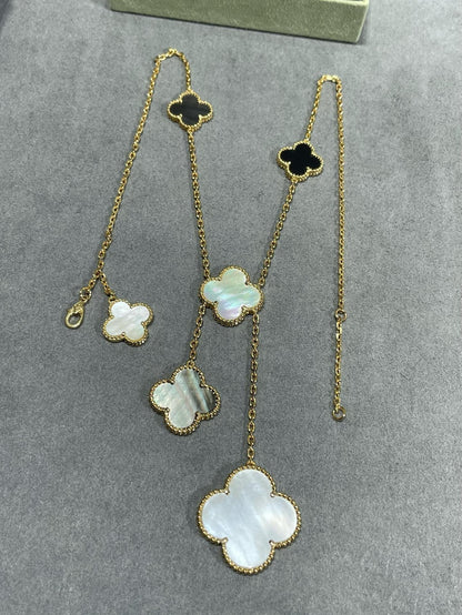 [✨Rose💎]CLOVER 6 MOTIF MOP ONYX GOLD NECKLACE