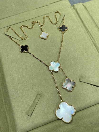 [✨Rose💎]CLOVER 6 MOTIF MOP ONYX GOLD NECKLACE