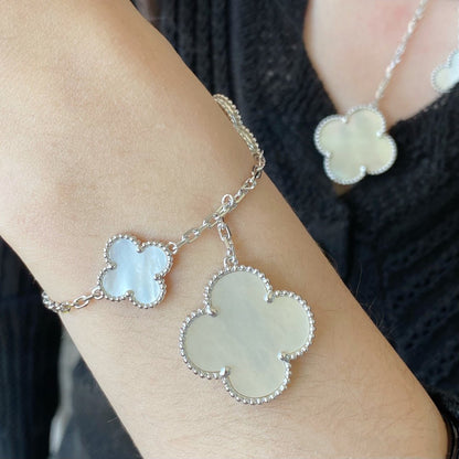 [✨Rose💎]CLOVER 5 MOTIF WHITE MOP SILVER BRACELET