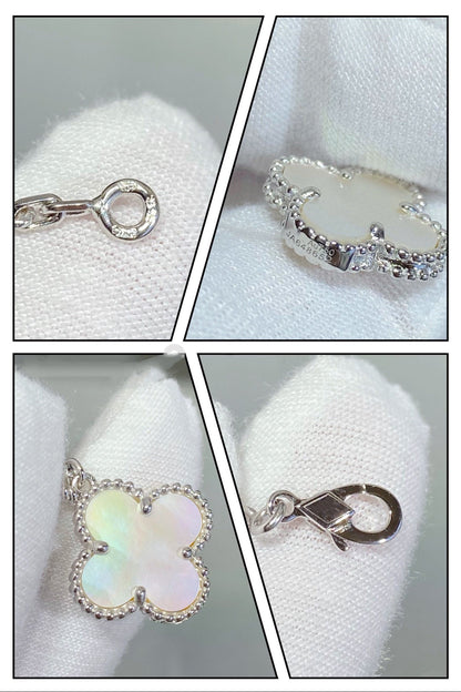 [✨Rose💎]CLOVER 5 MOTIF WHITE MOP SILVER BRACELET