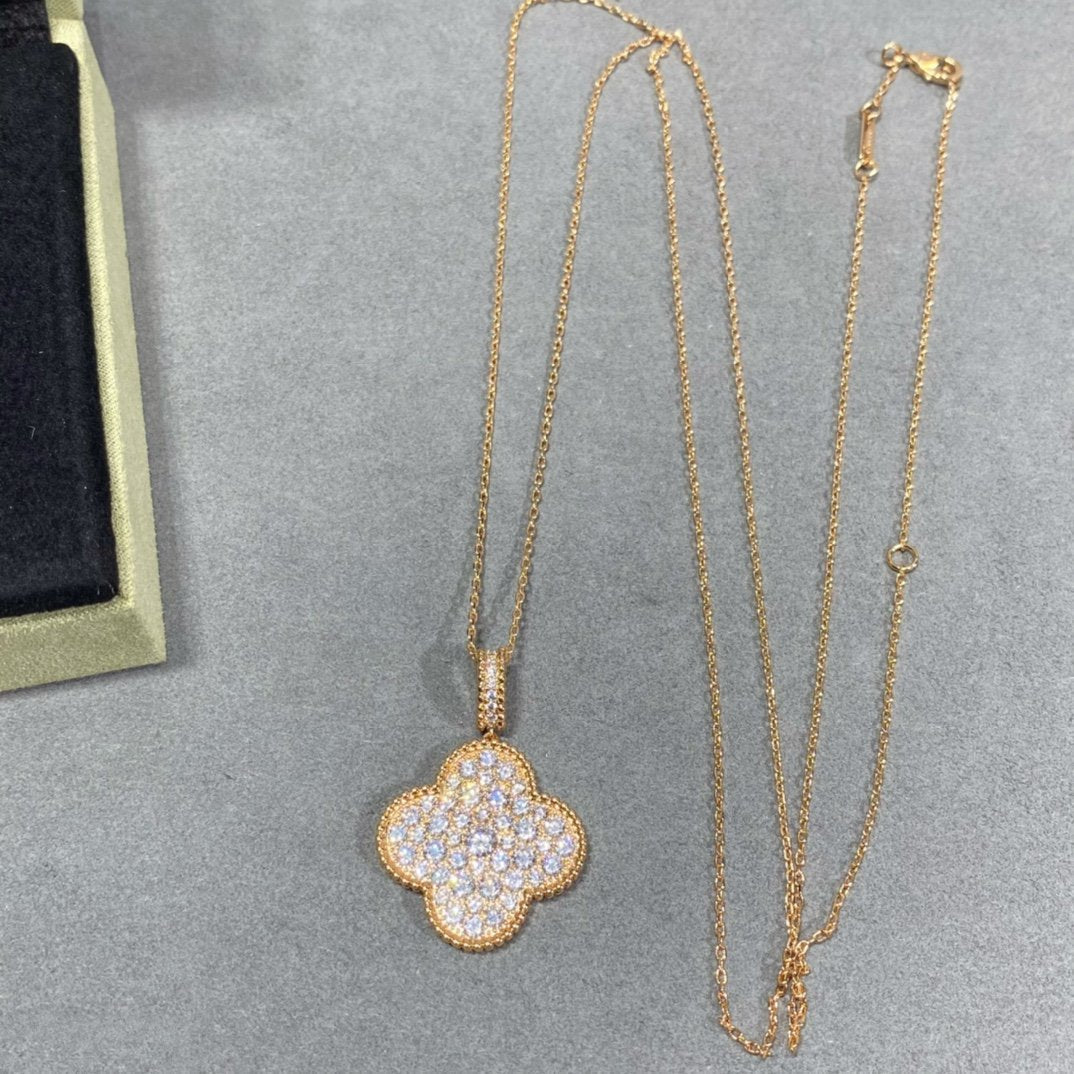 [✨Rose💎]CLOVER 25MM LARGE PEDANT DIAMOND PAVED LONG NECKLACE