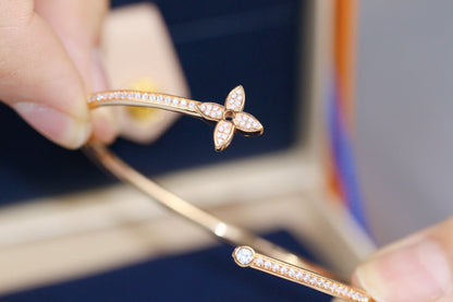 [✨Rose💎]IDYLLE PINK GOLD OPEN BRACELET DIAMOND PAVED