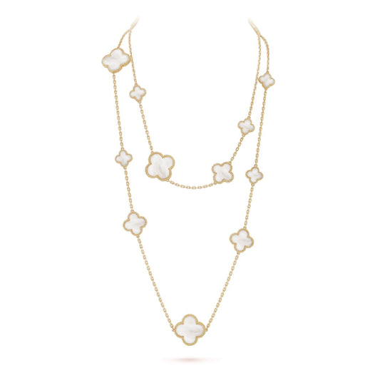 [✨Rose💎]CLOVER 16 MOTIF WHITE MOP GOLD NECKLACE