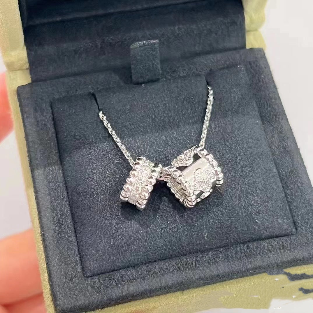 [✨Rose💎]PERLEE DOUBLE PENDANT SILVER DIAMOND NECKLACE
