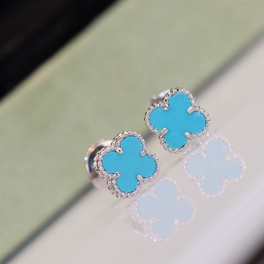 [✨Rose💎]CLOVER MINI TURQUOISE SILVER STUD EARRINGS