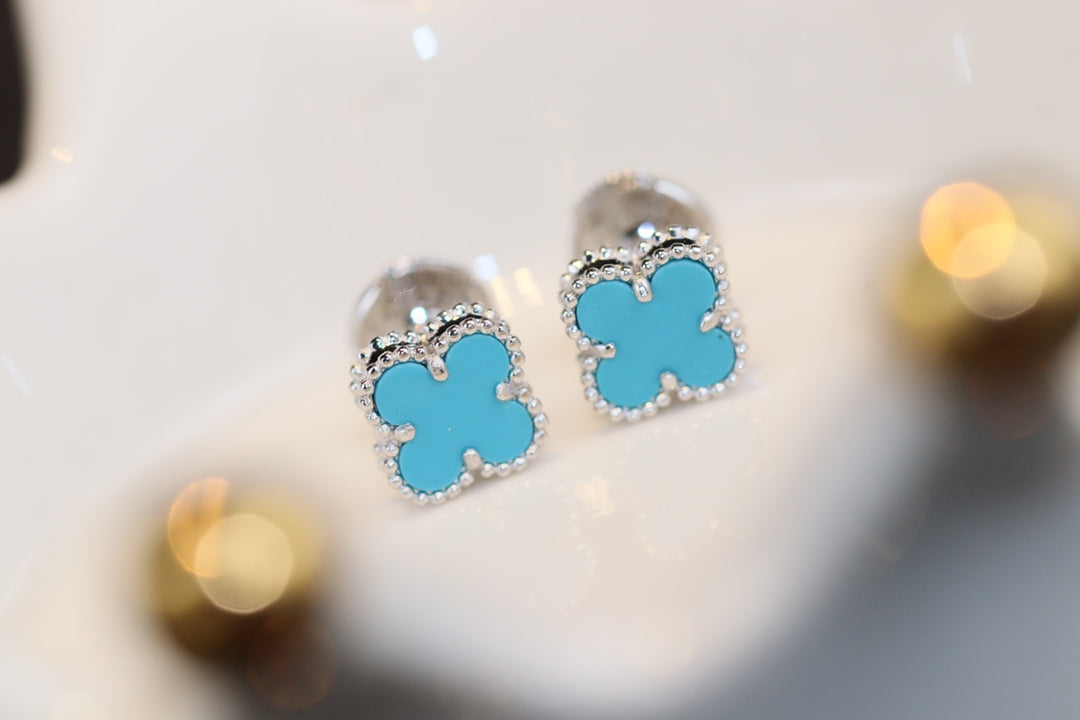 [✨Rose💎]CLOVER MINI TURQUOISE SILVER STUD EARRINGS