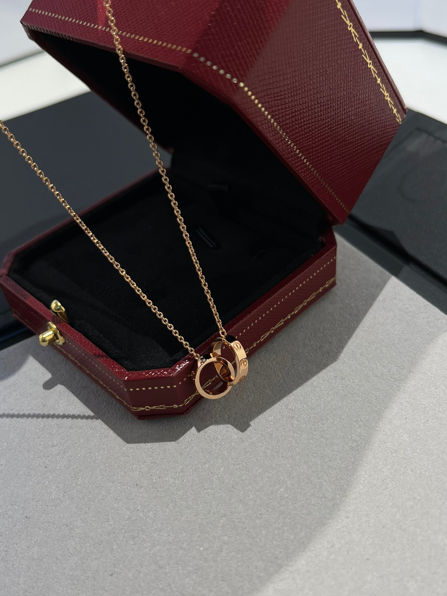 [✨Rose💎]LOVE NECKLACE DOUBLE RING PINK GOLD