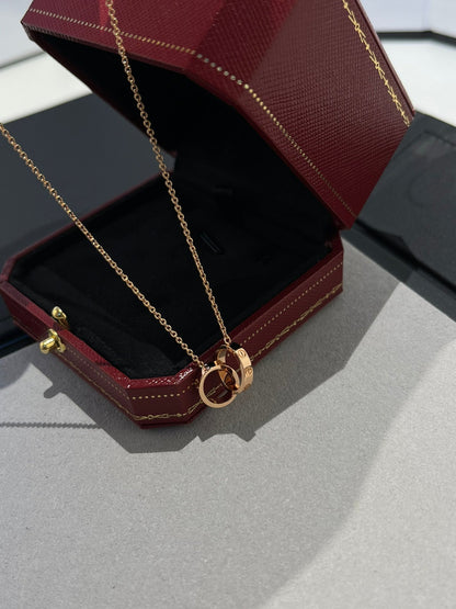 [✨Rose💎]LOVE NECKLACE DOUBLE RING PINK GOLD
