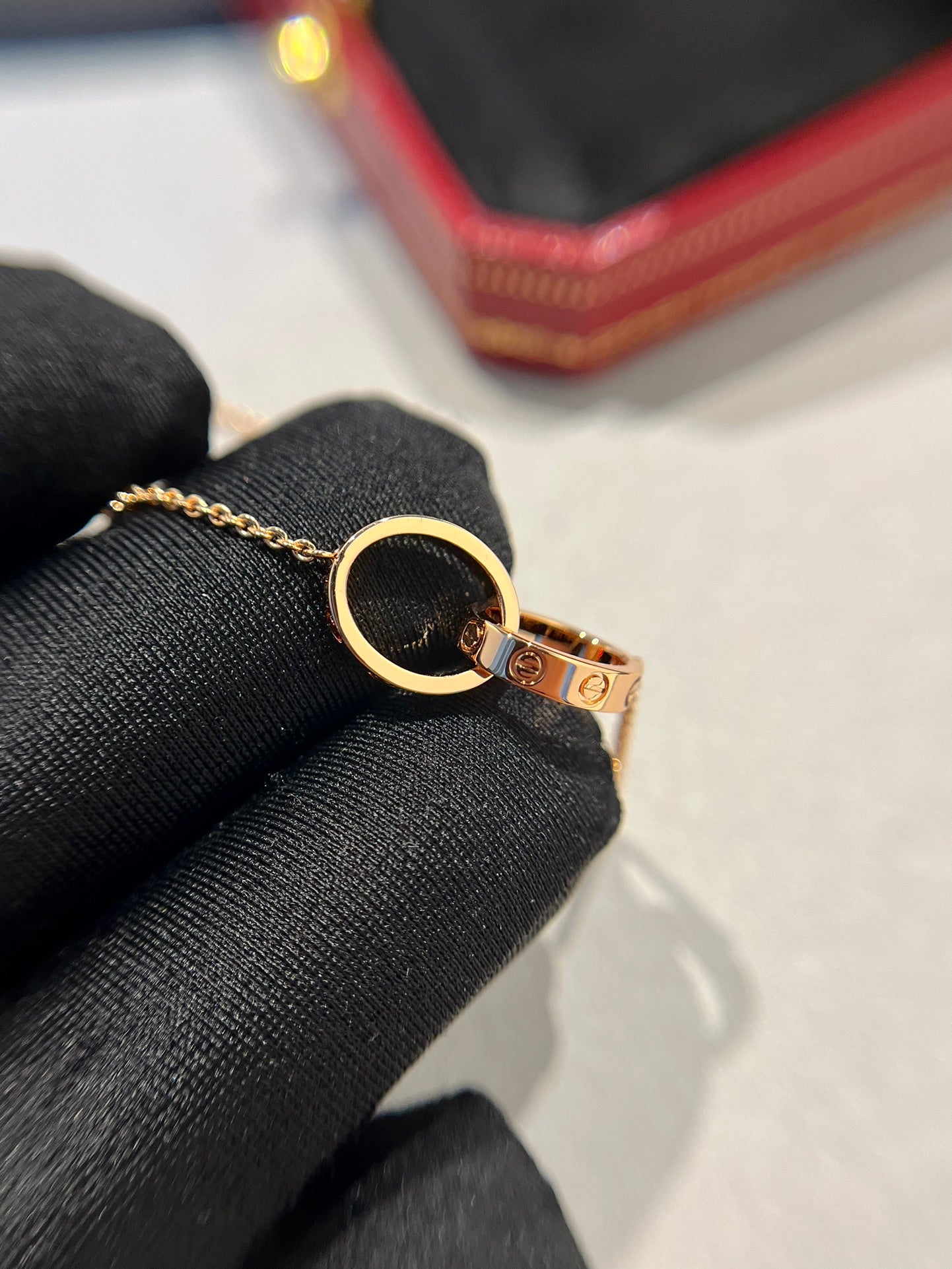 [✨Rose💎]LOVE NECKLACE DOUBLE RING PINK GOLD