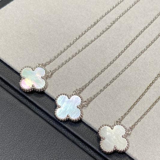 [✨Rose💎]CLOVER MEDIUM SILVER WHITE MOP NECKLACE