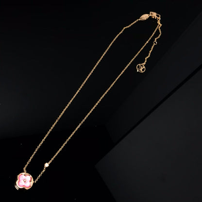 [✨Rose💎]COLOR BLOSSOM PINK MOP SUN GOLD NECKLACE