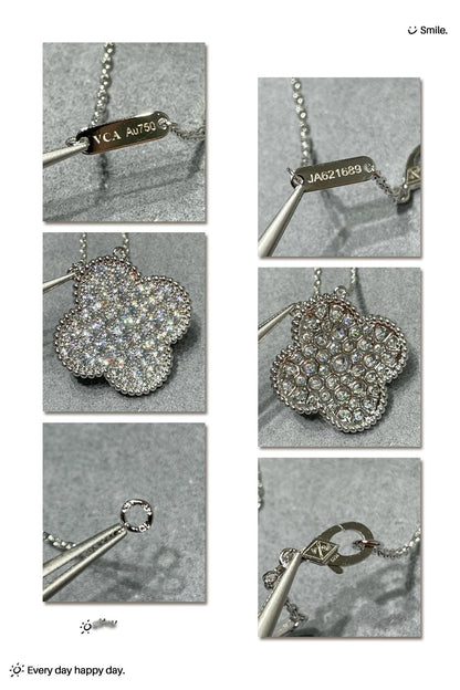 [✨Rose💎]CLOVER 25MM LARGE PENDANT DIAMOND PAVED SILVER NECKLACE