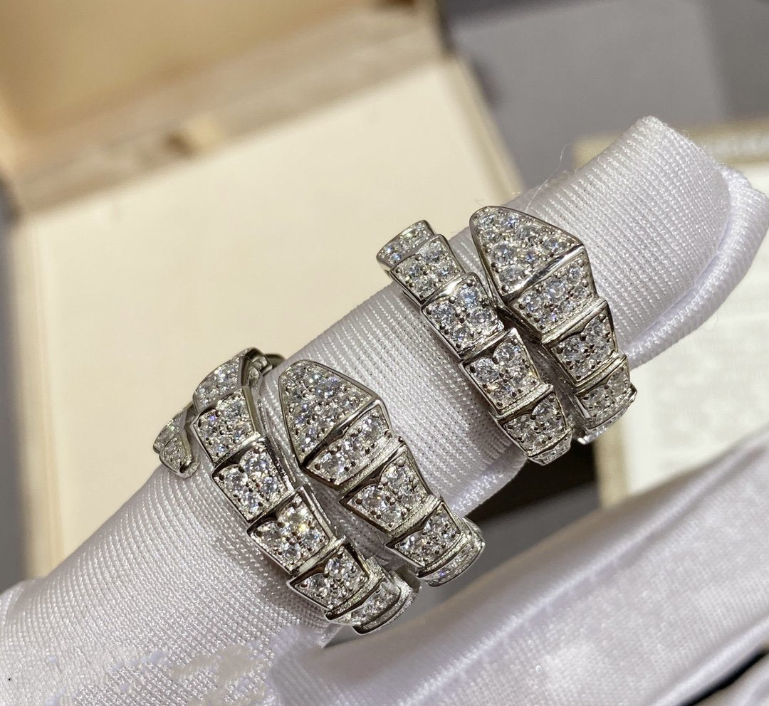[✨Rose💎]SERPENTI RING SILVER DIAMOND PAVED