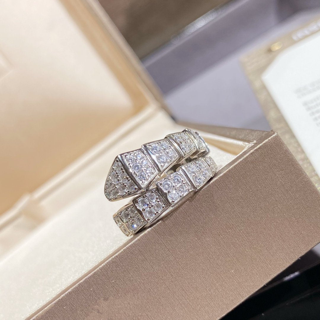 [✨Rose💎]SERPENTI RING SILVER DIAMOND PAVED