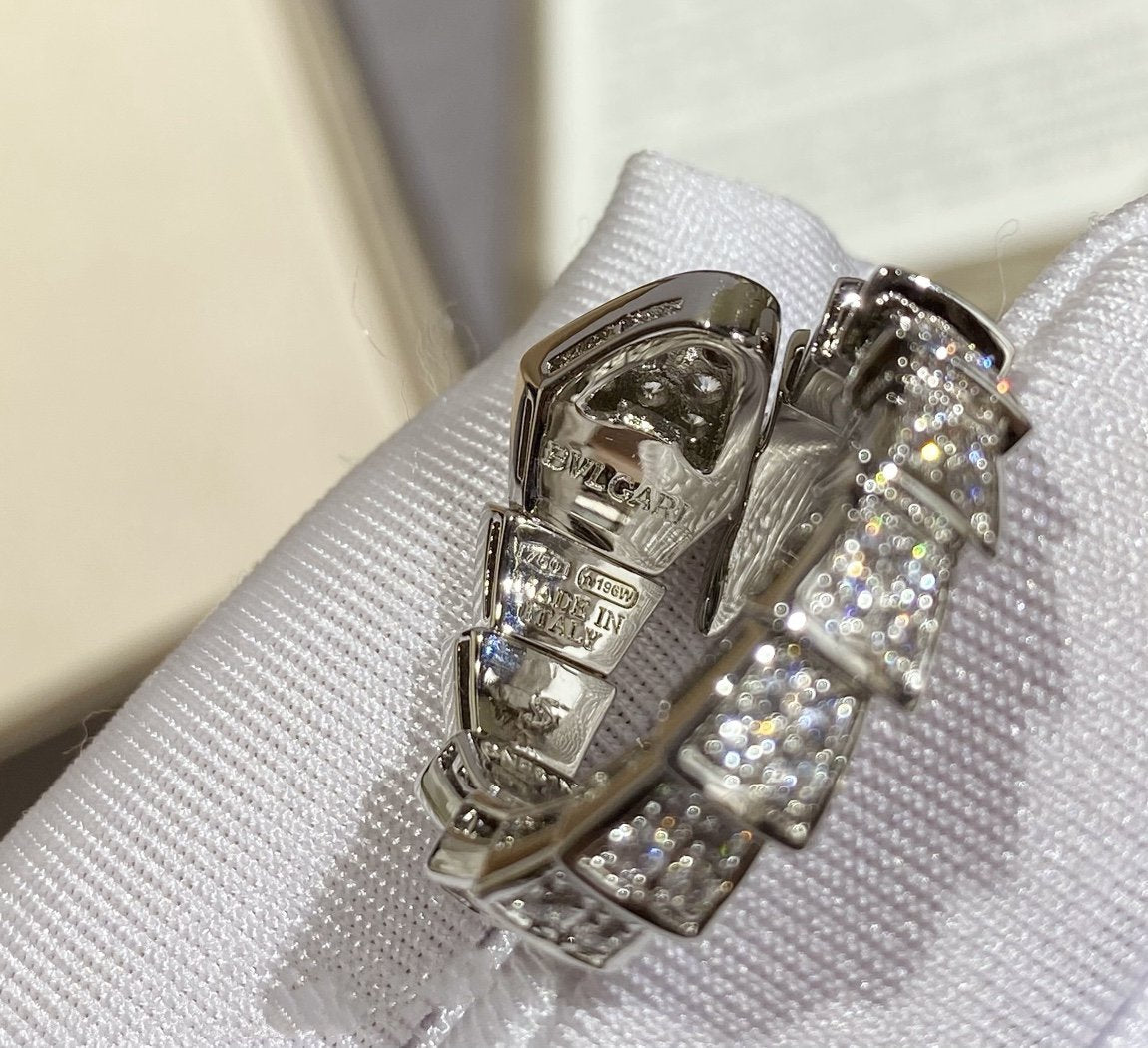 [✨Rose💎]SERPENTI LARGE RING SILVER DIAMOND PAVED