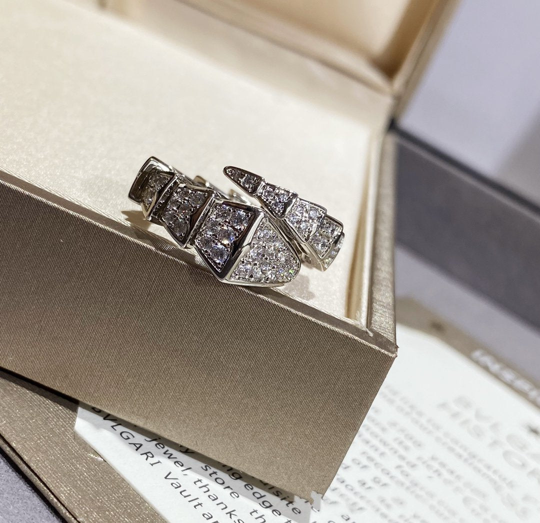 [✨Rose💎]SERPENTI LARGE RING SILVER DIAMOND PAVED