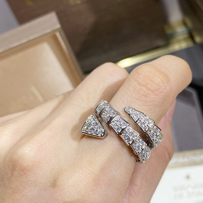 [✨Rose💎]SERPENTI DOUBLE RING SILVER DIAMOND PAVED