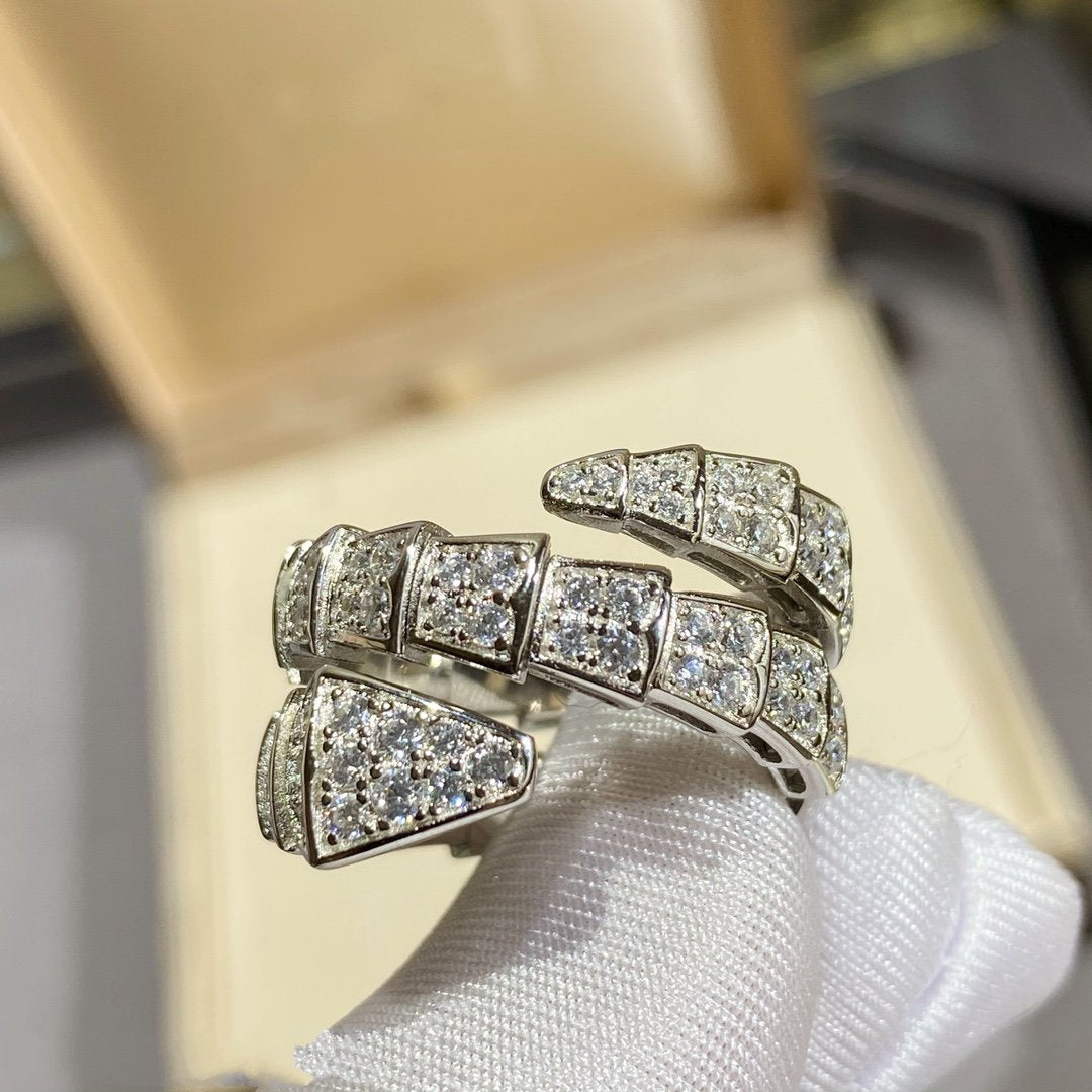 [✨Rose💎]SERPENTI DOUBLE RING SILVER DIAMOND PAVED