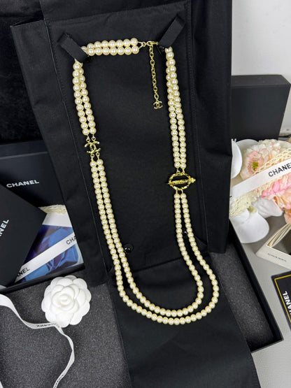 [✨Rose💎]25K Pencil Double C Double-Layer Pearl Sweater Chain