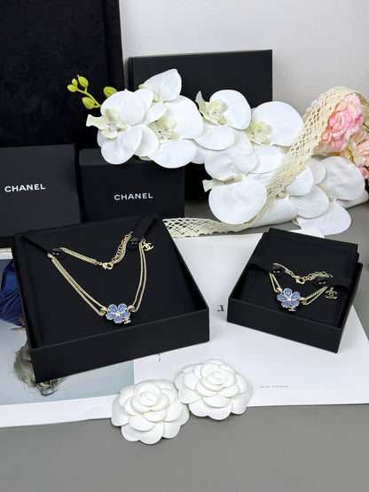 [✨Rose💎]New Blue Floral Double-Layer Necklace