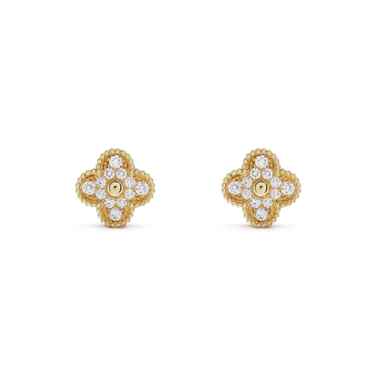 [✨Rose💎]CLOVER MEDIUM 1 MOTIFS FUll DIAMOND EARRINGS
