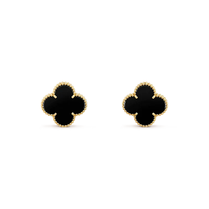 [✨Rose💎]CLOVER MEDIUM 1 MOTIFS  ONYX STUD EARRINGS