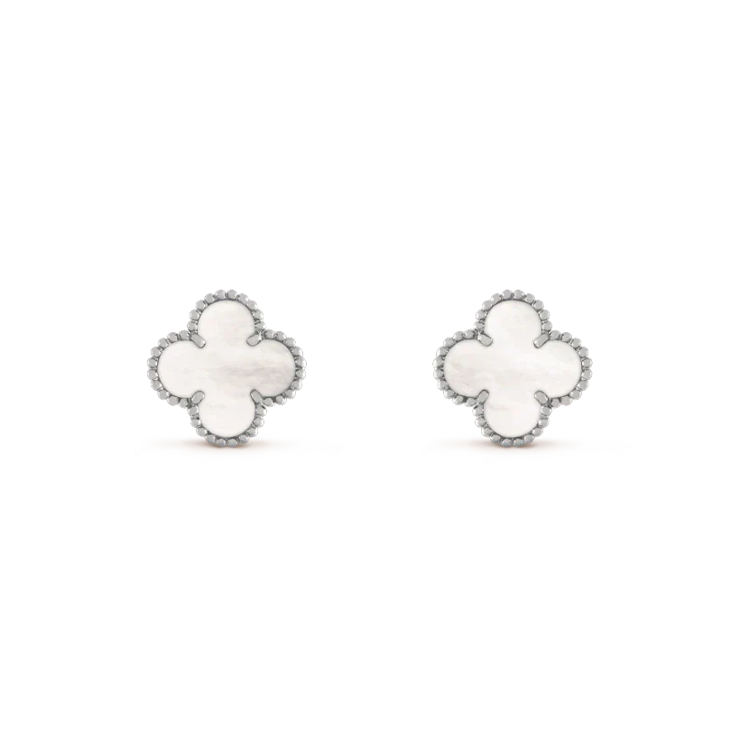 [✨Rose💎]CLOVER MEDIUM 1 MOTIFS  WHITE MOP EARRINGS SILVER