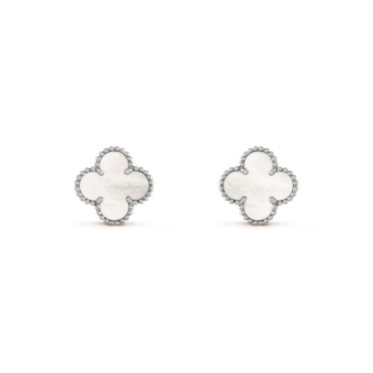 [✨Rose💎]CLOVER MEDIUM 1 MOTIFS  WHITE MOP EARRINGS SILVER