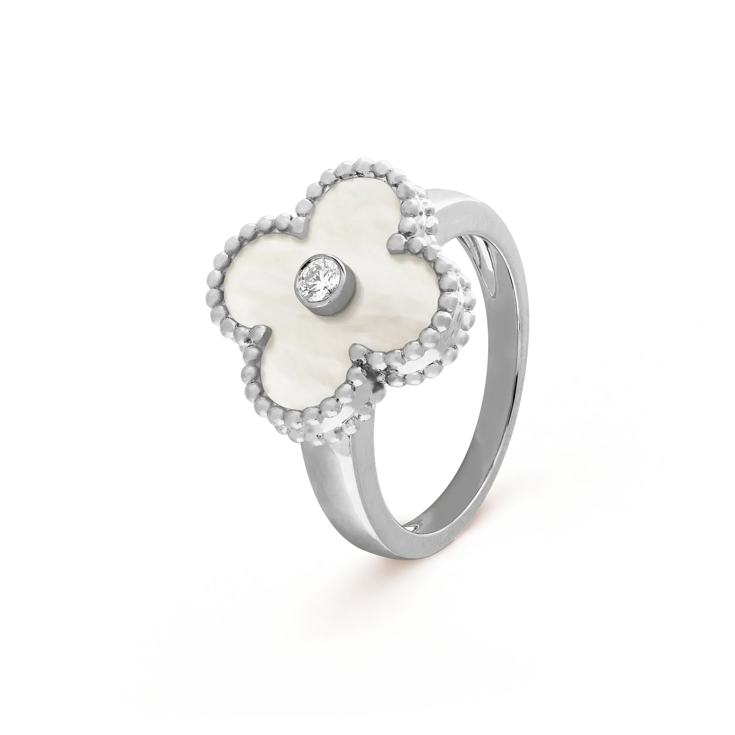 [✨Rose💎]CLOVER SILVER MOP DIAMOND RING
