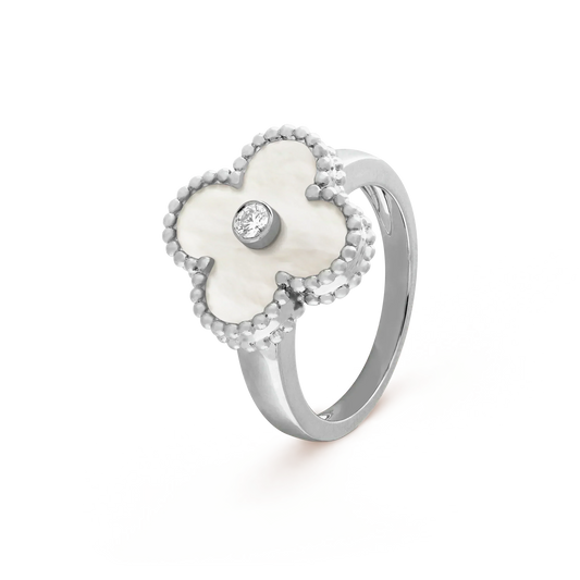 [✨Rose💎]CLOVER SILVER MOP DIAMOND RING