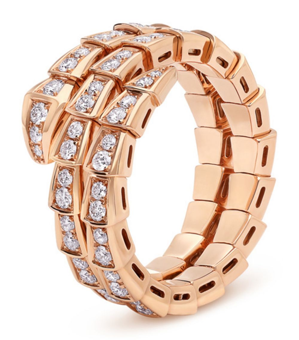 [✨Rose💎]SERPENTI RING PINK GOLD DIAMOND DOUBLE ROW