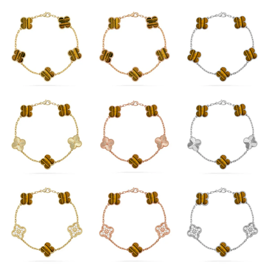 [✨Rose💎] CLOVER 5 MOTIFS TIGER EYE BRACELET COLLECTION