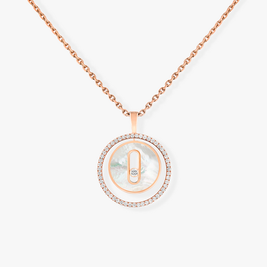 [✨Rose💎]LUCKY MOVE 1 DIAMOND WHITE MOTHER OF PEARL PINK GOLD DIAMOND NECKLACE