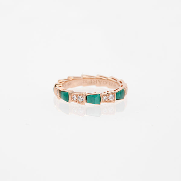 [✨Rose💎]SERPENTI RING PINK GOLD MALACHITE DIAMOND 3MM