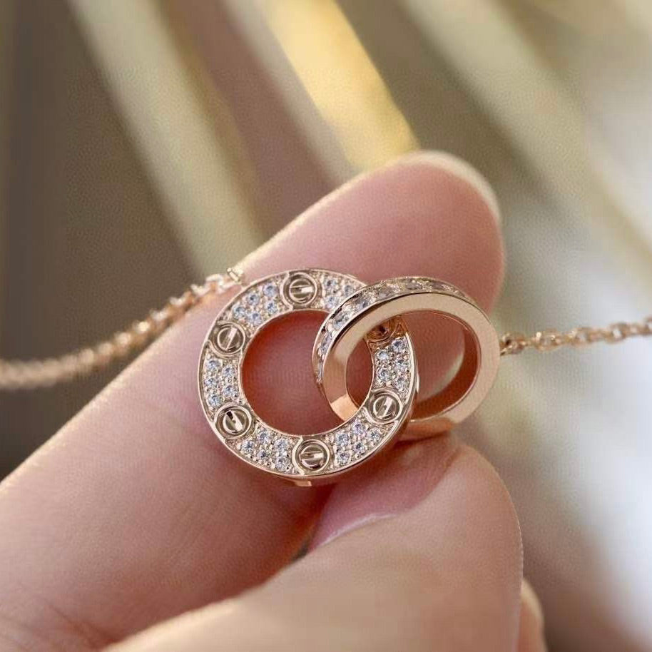 [✨Rose💎]LOVE 7.6MM NECKLACE ROSE GOLD AND SILVER  FULL DIAMOND