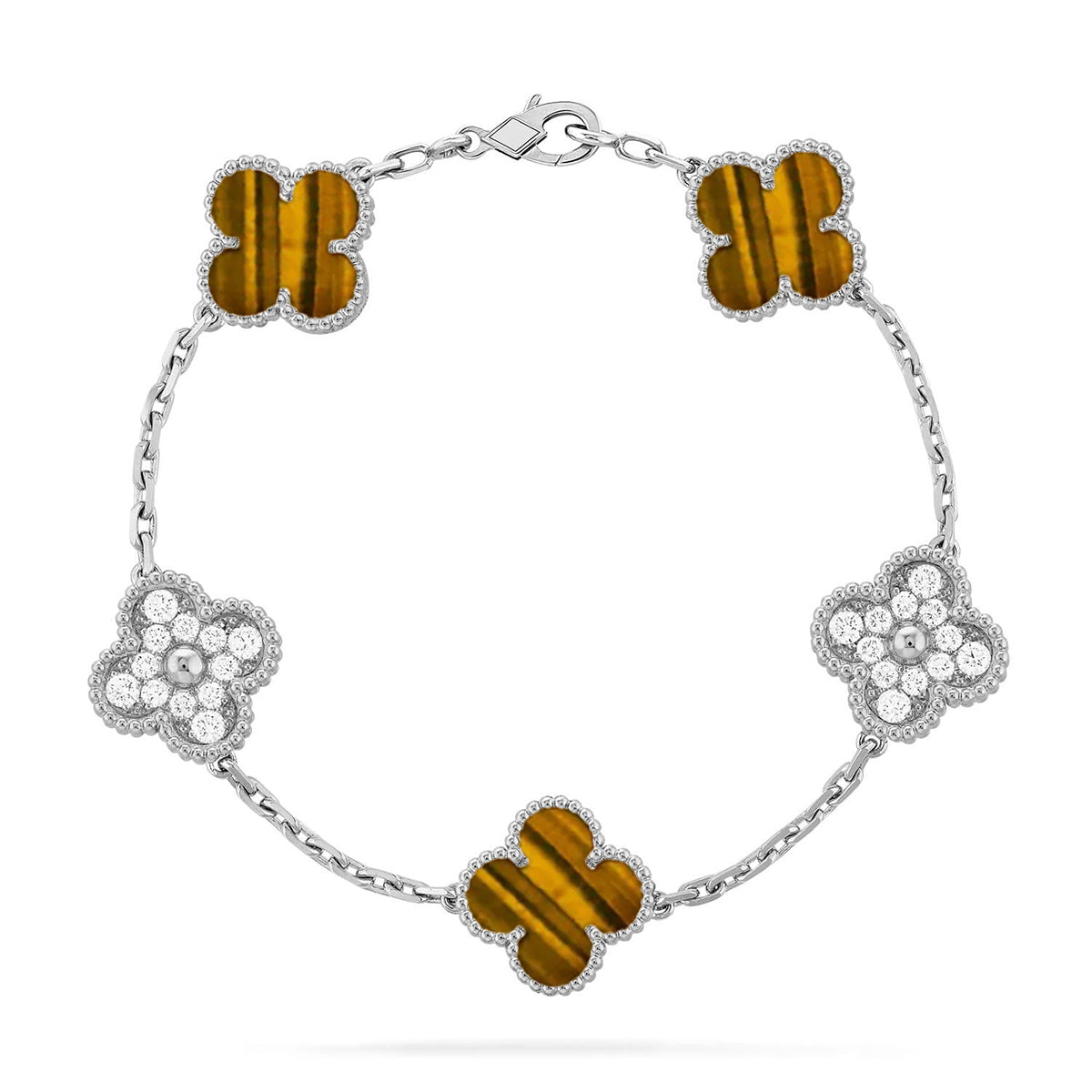 [✨Rose💎] CLOVER 5 MOTIFS TIGER EYE BRACELET COLLECTION