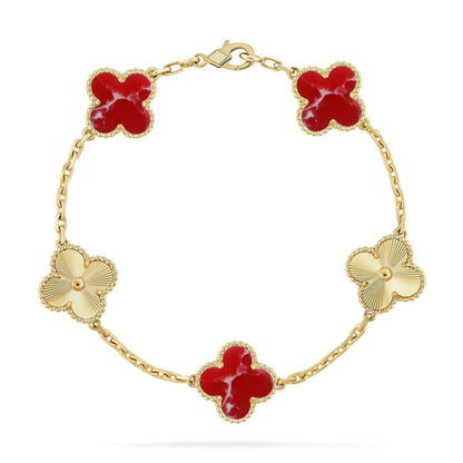 [✨Rose💎]CLOVER 5 MOTIF RED PATTERN BRACELET COLLECTION