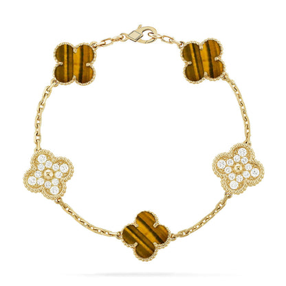 [✨Rose💎] CLOVER 5 MOTIFS TIGER EYE BRACELET COLLECTION