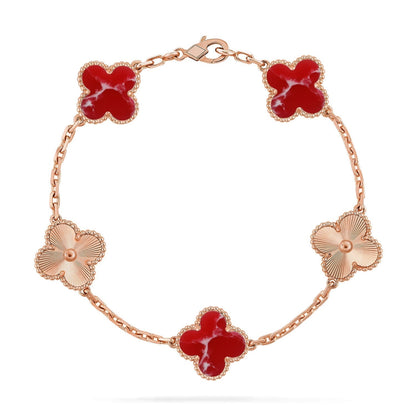 [✨Rose💎]CLOVER 5 MOTIF RED PATTERN BRACELET COLLECTION