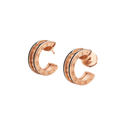 [✨Rose💎]ZERO 1 ROCK PINK GOLD EARRINGS WITH STUDDED SPIRAL AND BLACK CERAMIC