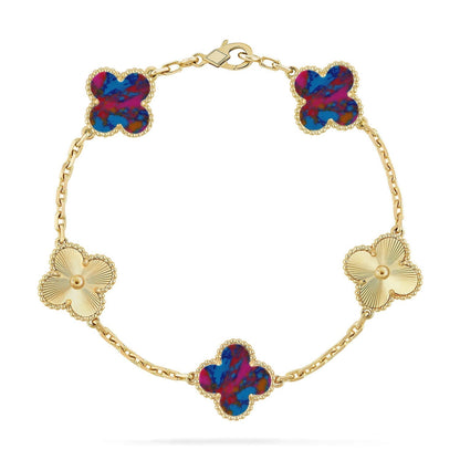 [✨Rose💎]CLOVER 5 MOTIF COLOR GEMSTONES BRACELET COLLECTION