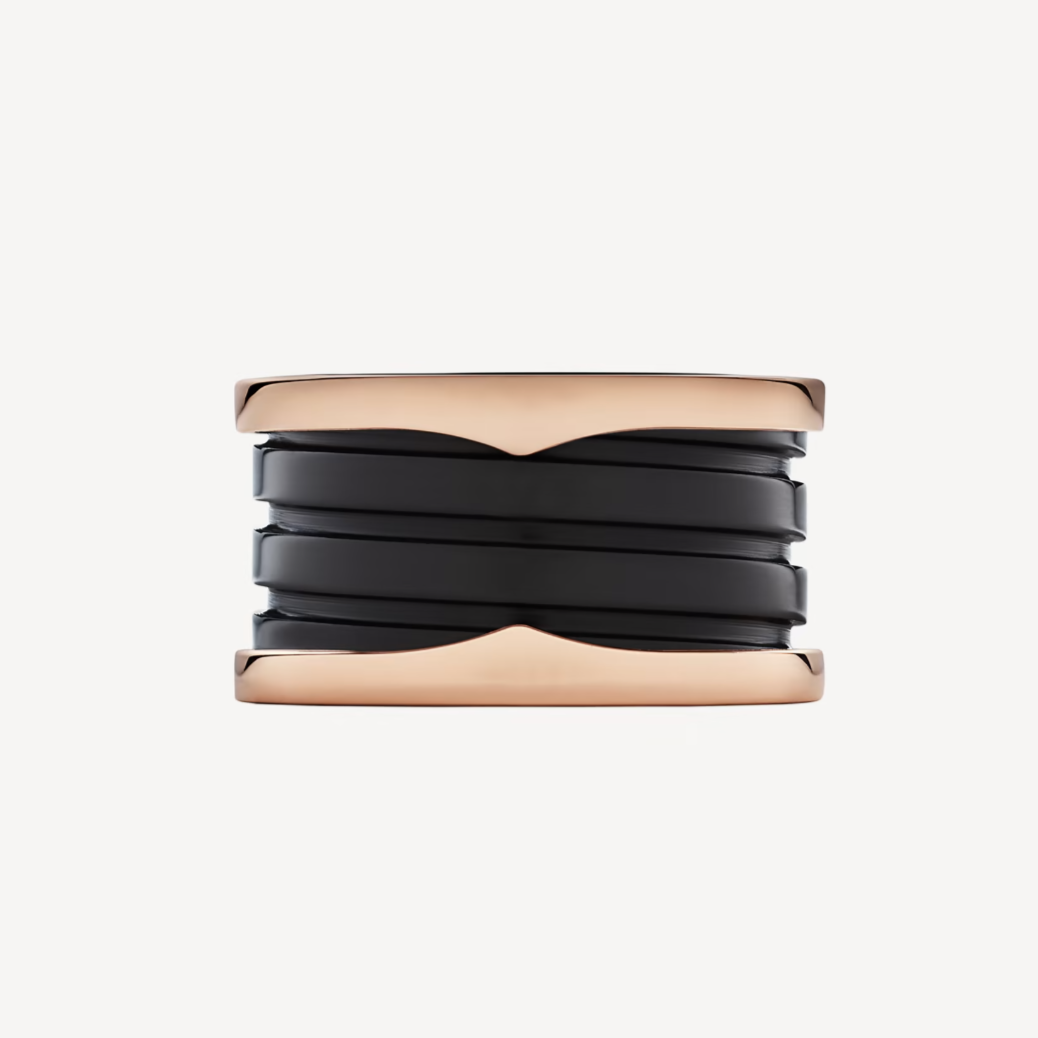 [✨Rose💎]ZERO 1 FOUR-BAND LOOPS AND BLACK CERAMIC SPIRAL PINK GOLD RING