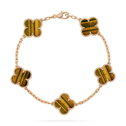 [✨Rose💎] CLOVER 5 MOTIFS TIGER EYE BRACELET COLLECTION