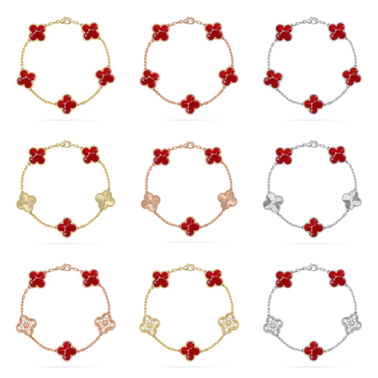 [✨Rose💎]CLOVER 5 MOTIF RED PATTERN BRACELET COLLECTION