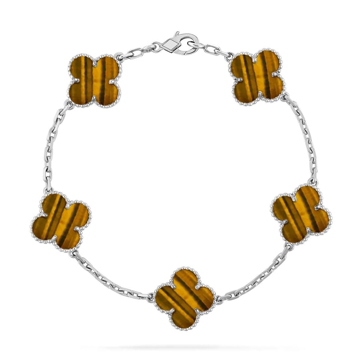 [✨Rose💎] CLOVER 5 MOTIFS TIGER EYE BRACELET COLLECTION