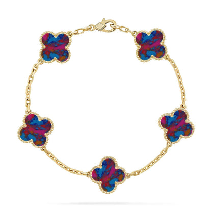 [✨Rose💎]CLOVER 5 MOTIF COLOR GEMSTONES BRACELET COLLECTION